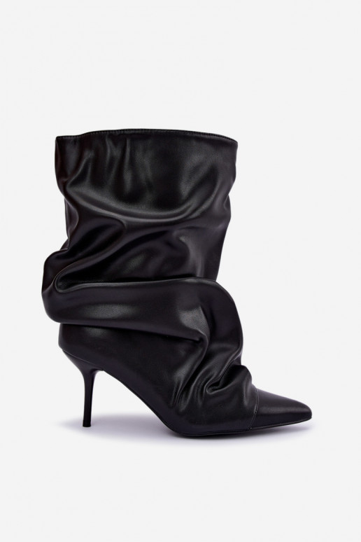  zateplené Dřeváky s tenkými podpatky Slip-on vzor Černé z ekologické kůže Greselle