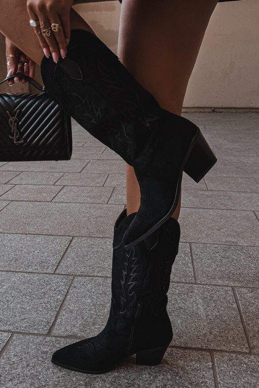 dlouhé boty kovbojský styl  s podpatky Černé Betina