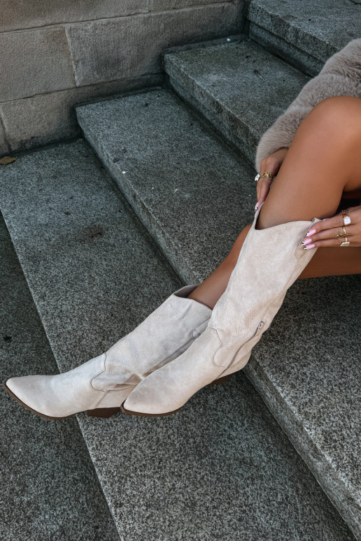 dlouhé boty kovbojský styl s podpatky slonová kost Hartley
