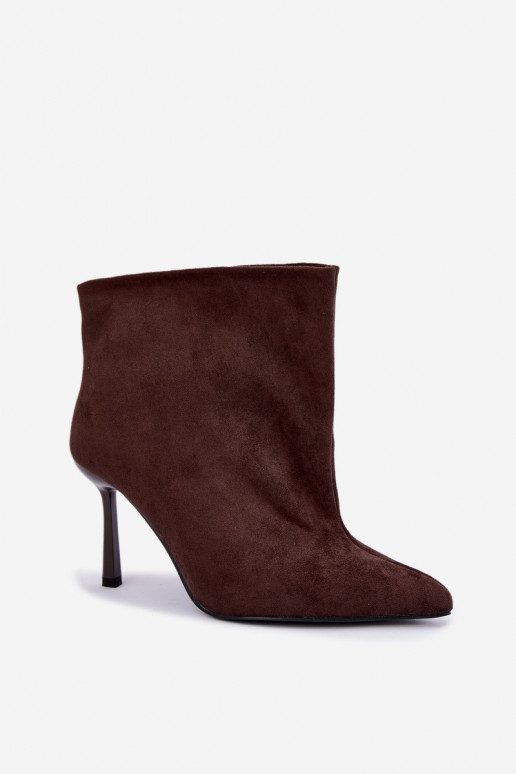 Slip-on vzor Dřeváky s tenkými podpatky Czekoladowe Kamea