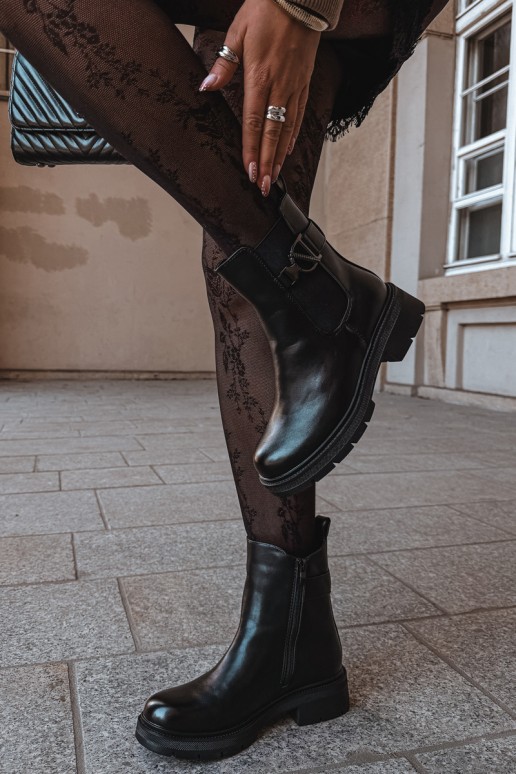 zateplené stylové podpatky s ornamenty Černé Janira
