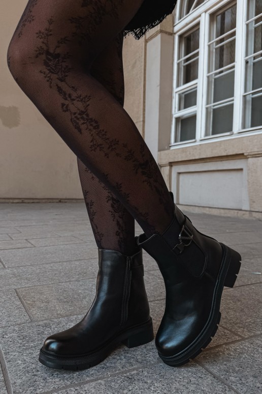 zateplené stylové podpatky s ornamenty Černé Janira