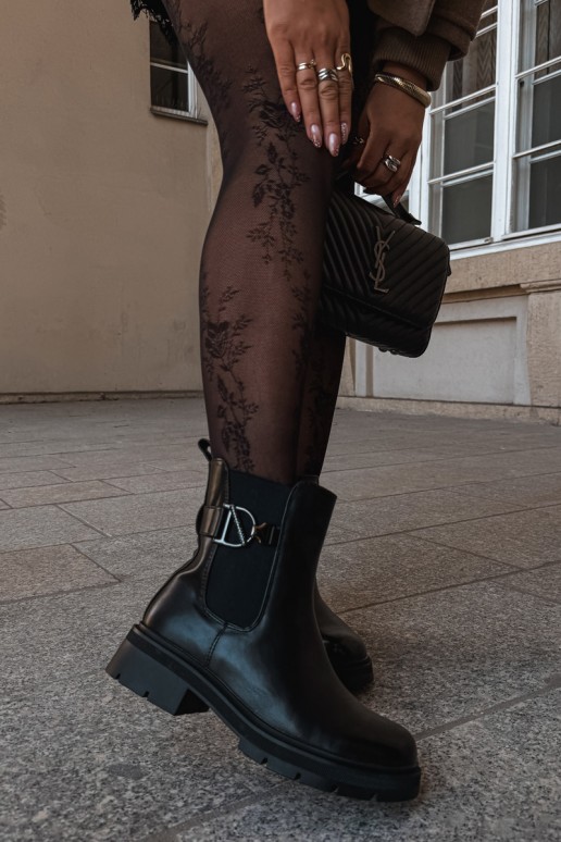 zateplené stylové podpatky s ornamenty Černé Janira