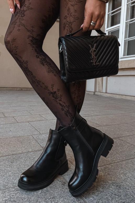 zateplené stylové podpatky s ornamenty Černé Janira