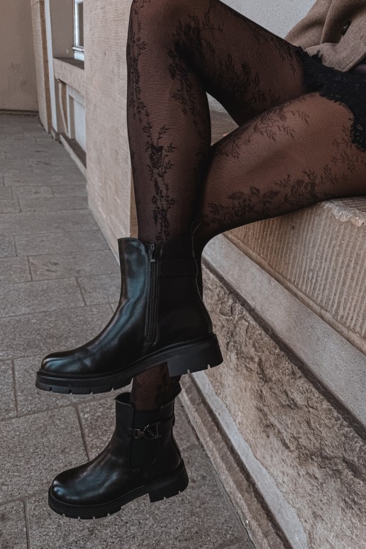 zateplené stylové podpatky s ornamenty Černé Janira