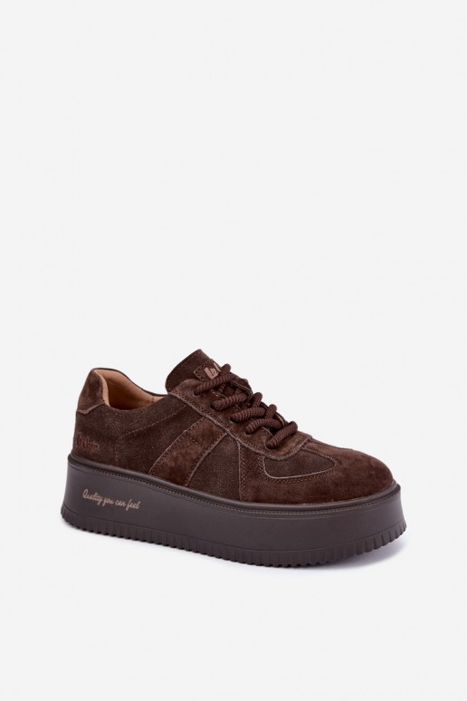  ze semiše Tenisky  s platformou Lee Cooper LCJ-26-01-4644 Czekoladowe
