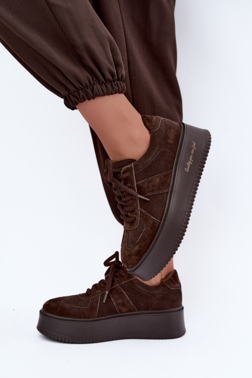  ze semiše Tenisky  s platformou Lee Cooper LCJ-26-01-4644 Czekoladowe