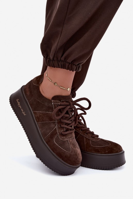  ze semiše Tenisky  s platformou Lee Cooper LCJ-26-01-4644 Czekoladowe