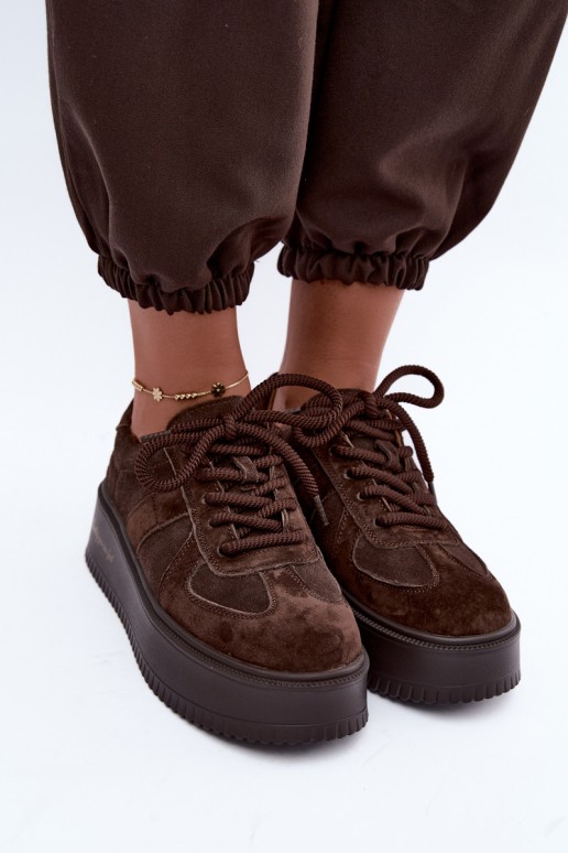  ze semiše Tenisky  s platformou Lee Cooper LCJ-26-01-4644 Czekoladowe