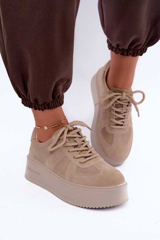  ze semiše Tenisky  s platformou Lee Cooper LCJ-26-01-4643 béžové