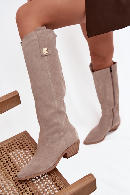  ze semiše dlouhé boty kovbojský styl zateplené Zazoo 4224 cappuccino