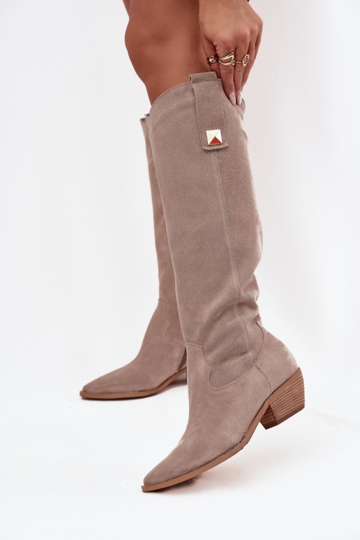  ze semiše dlouhé boty kovbojský styl zateplené Zazoo 4224 cappuccino