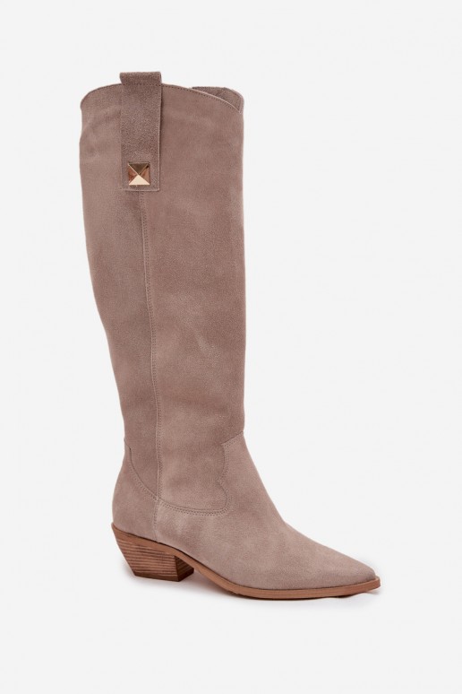  ze semiše dlouhé boty kovbojský styl zateplené Zazoo 4224 cappuccino