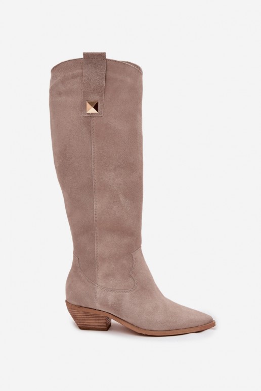  ze semiše dlouhé boty kovbojský styl zateplené Zazoo 4224 cappuccino