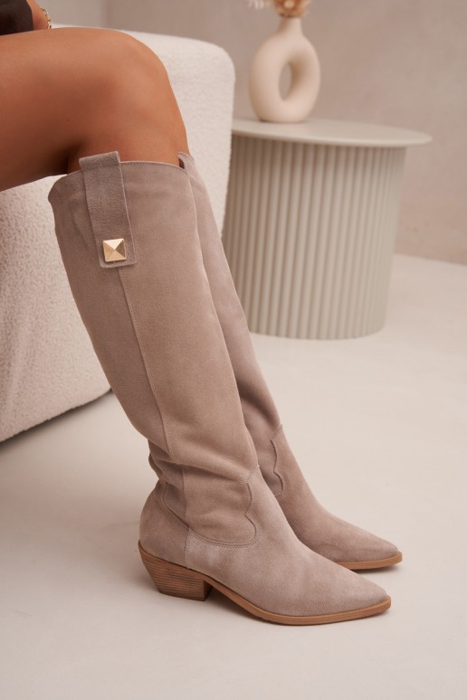  ze semiše dlouhé boty kovbojský styl zateplené Zazoo 4224 cappuccino