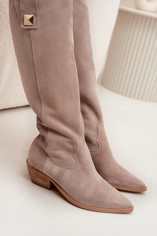  ze semiše dlouhé boty kovbojský styl zateplené Zazoo 4224 cappuccino