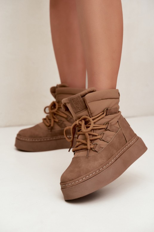 Šněrovací zimní boty s platformou Big Star UU274190 Camel