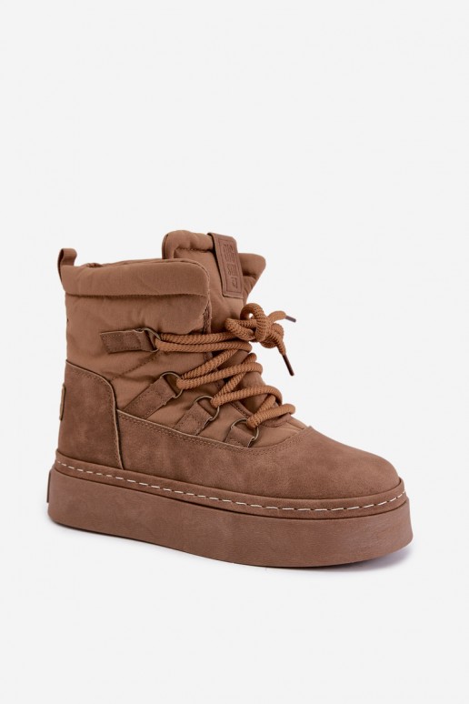 Šněrovací zimní boty s platformou Big Star UU274190 Camel