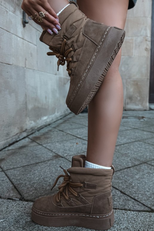 Šněrovací zimní boty s platformou Big Star UU274190 Camel