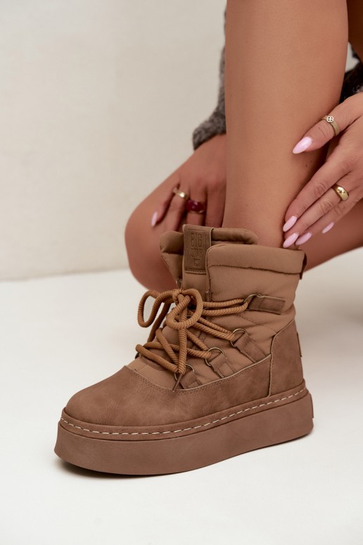 Šněrovací zimní boty s platformou Big Star UU274190 Camel