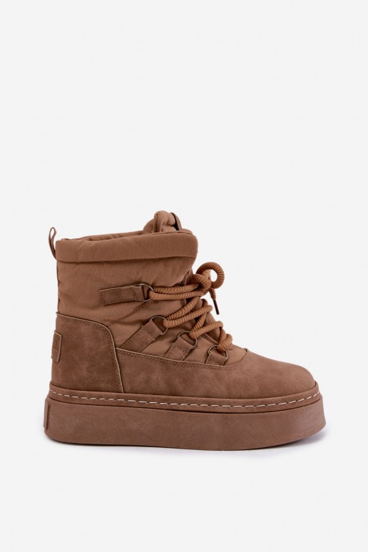 Šněrovací zimní boty s platformou Big Star UU274190 Camel