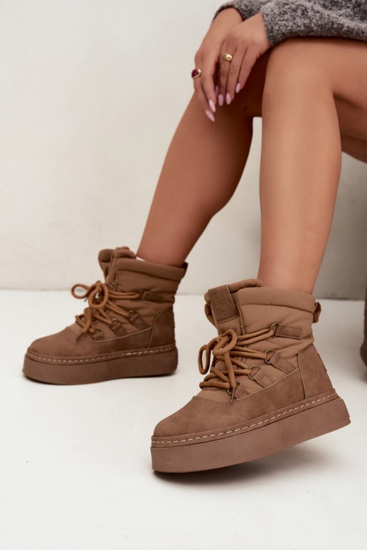 Šněrovací zimní boty s platformou Big Star UU274190 Camel