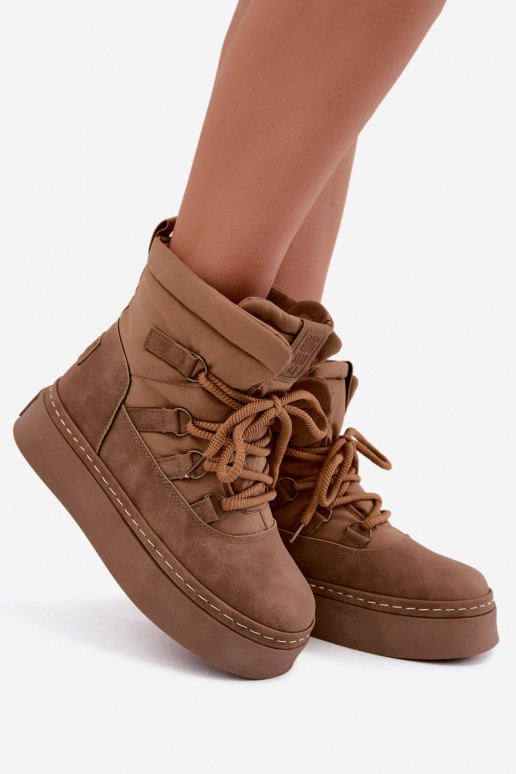Šněrovací zimní boty s platformou Big Star UU274190 Camel