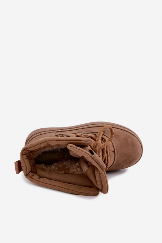 Šněrovací zimní boty s platformou Big Star UU274190 Camel