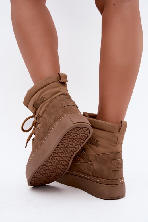 Šněrovací zimní boty s platformou Big Star UU274190 Camel