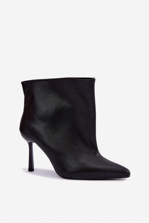 Slip-on vzor Dřeváky s tenkými podpatky Černé z ekologické kůže Kamea
