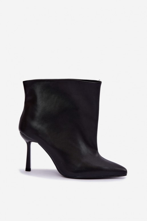 Slip-on vzor Dřeváky s tenkými podpatky Černé z ekologické kůže Kamea