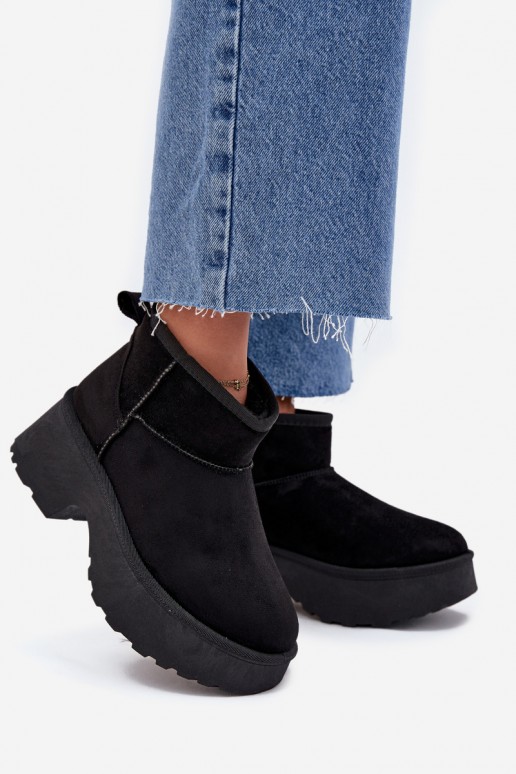 Sněhule  Slip-on vzor zateplené s kožešinou uvnitř Černé Mavelle