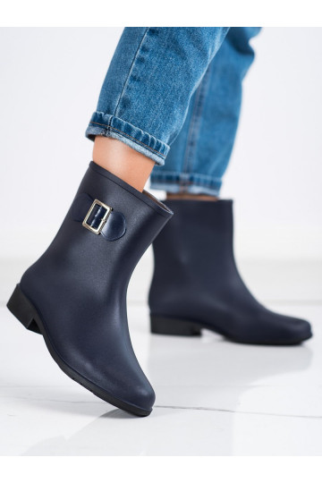 Tamsiai mėlynos spalvos Guminiai batai su sagtimis