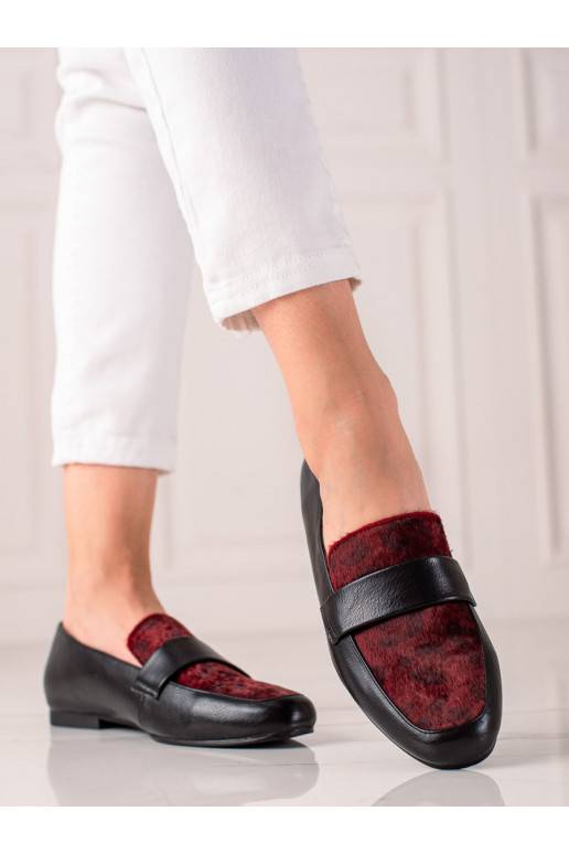 CZARNO-bordo spalvos spalvos batai su kailiuku