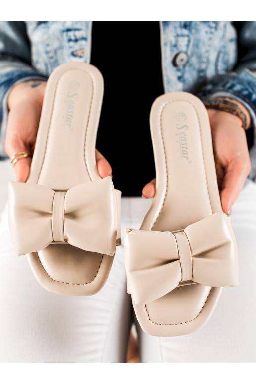 Smėlio spalvos Šlepetės su kaspinais 