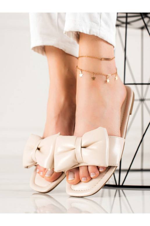 Smėlio spalvos Šlepetės su kaspinais 