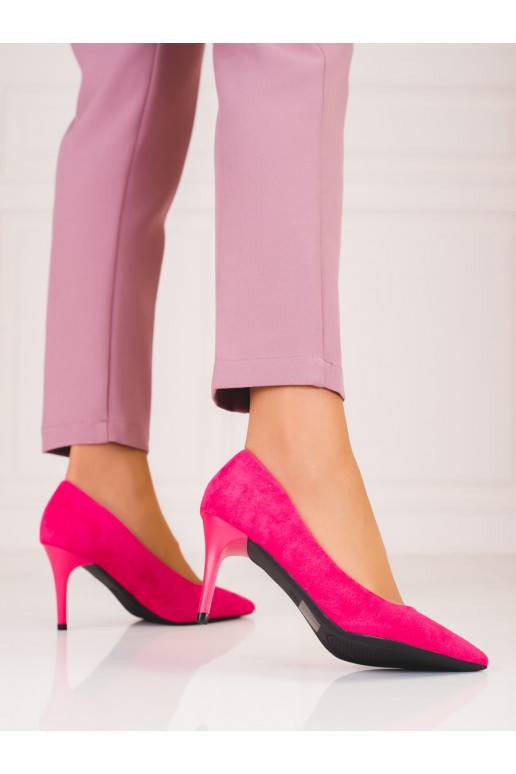 rožinės spalvos szpilki damskie Shelovet iš eko zomšos