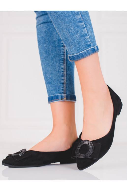 iš zomšos baleriny damskie Shelovet juodos spalvos