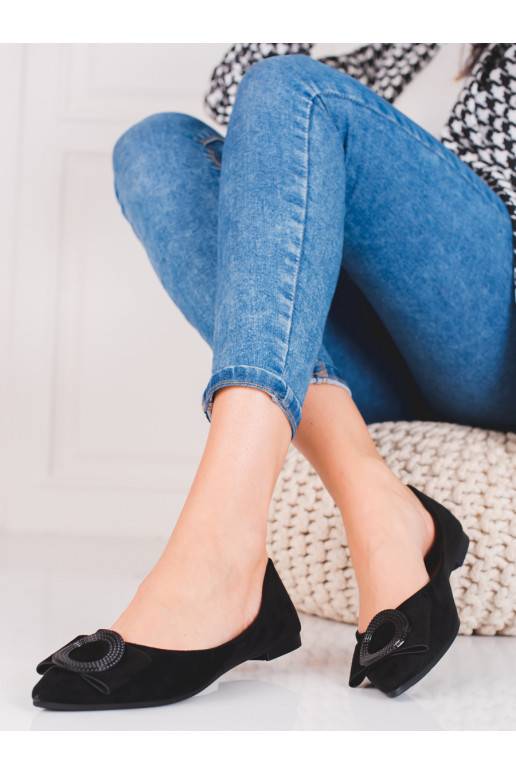 iš zomšos baleriny damskie Shelovet juodos spalvos