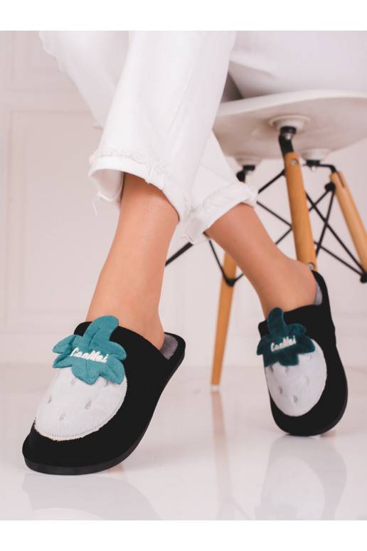 pašiltinti moteriškos šlepetės Shelovet juodos spalvos