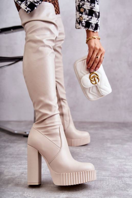 dlouhé kozačky na platformě v béžové...