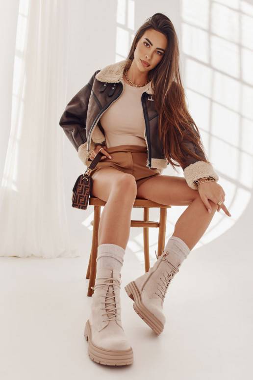 Béžové kozačky s ramínky Afra Béžové kozačky s ramínky Afra