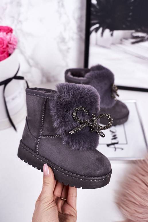 Dětské sněhule s kožíškem uvnitř šedé...