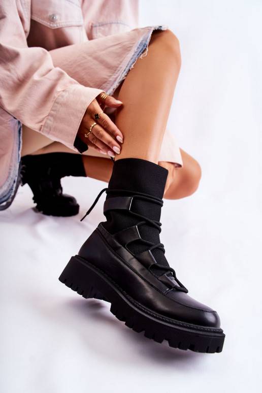 Černé masivní kozačky s ponožkovou... Černé masivní kozačky s ponožkovou...