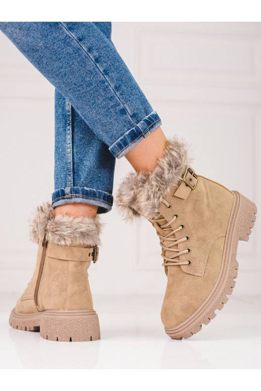 Tmavě béžové dámské kozačky s... Tmavě béžové dámské kozačky s...