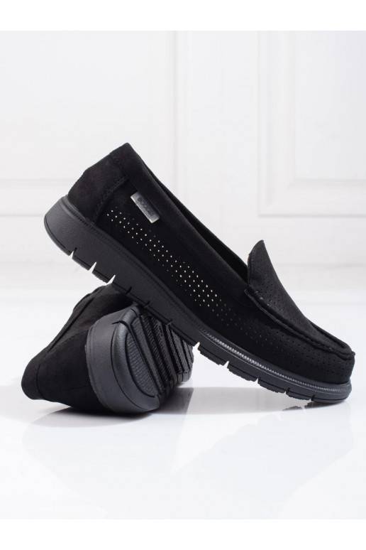 Černé mokasíny dámské Shelovet dírkované
