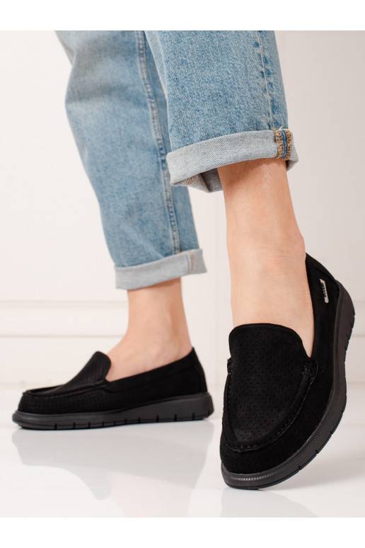 Černé mokasíny dámské Shelovet dírkované