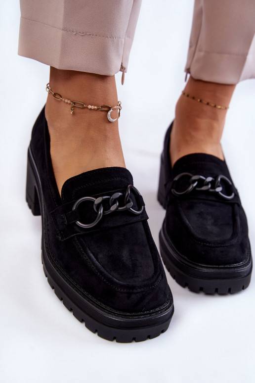 Semišové boty na podpatku v černé...