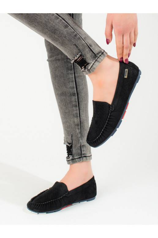 Pohodlné černé děrované semišové mokasíny Shelovet