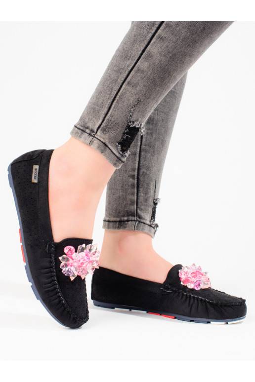 Dámské děrované mokasíny s krystalky Shelovet černé